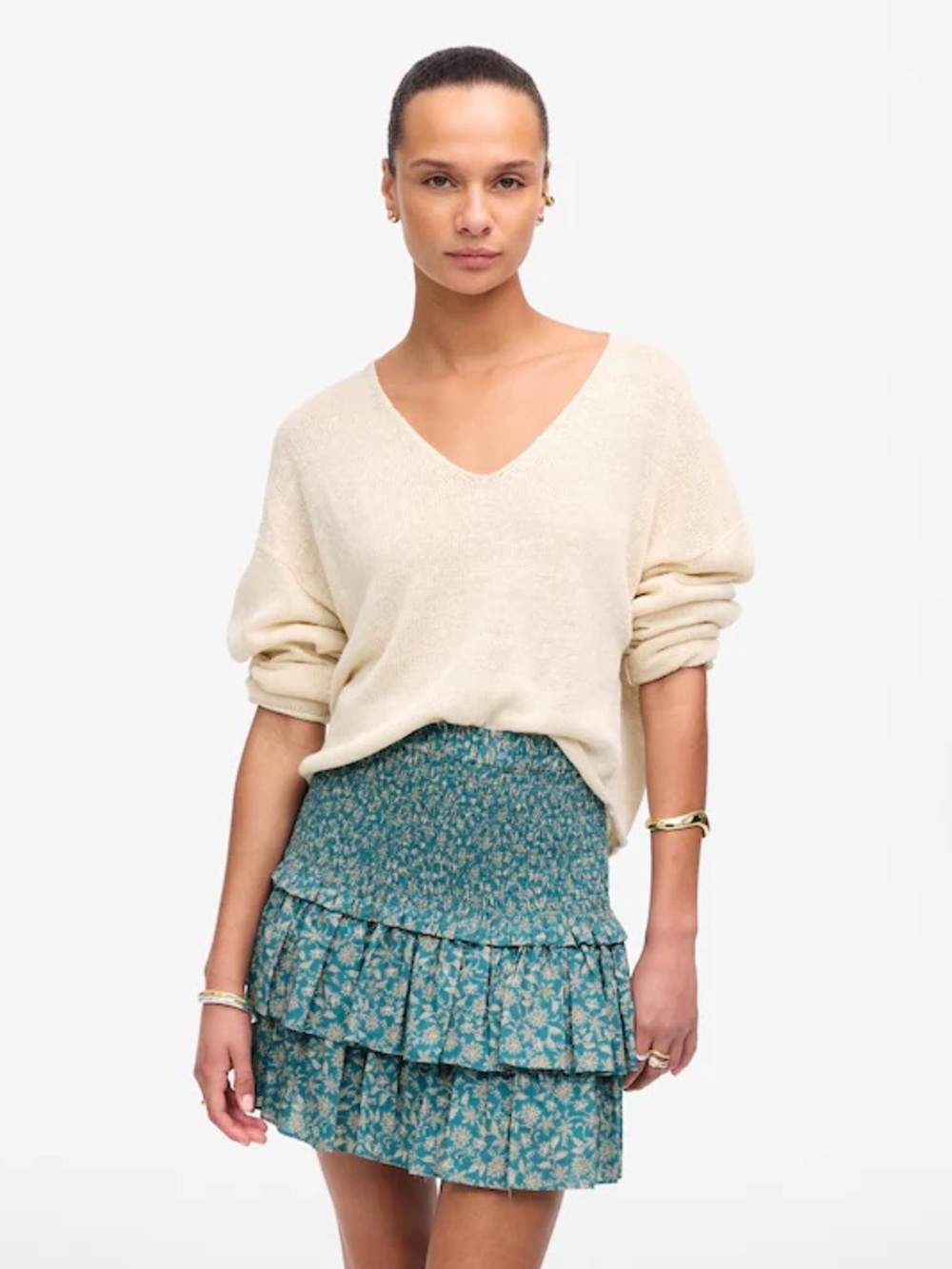 Madewell Cream V-Neck Sweater - Relaxed Knit